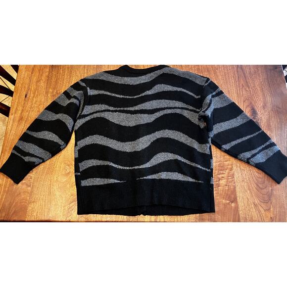 Wicked Paul Tazewell Black Gray Zebra Stripe Button Cardigan Sweater XL Unisex - Picture 3 of 8